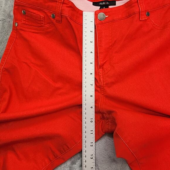 Style&Co Jeans Womens 14 Red Mid Rise Skinny Cuffed Crop Jegging Stretch Casual - Picture 9 of 12